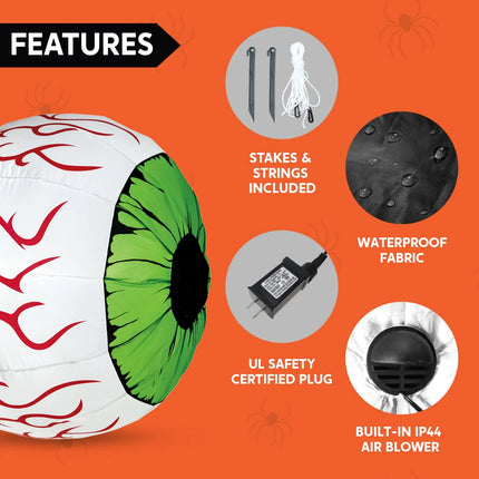 2 Pack Halloween Inflatable Huge Green Eyeballs with Build-In Leds Halloween Blow up Yard Decorations,3 FT Diameter