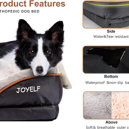 Large Memory Foam Dog Bed, Orthopedic Dog Bed & Sofa with Removable Washable Cover and Squeaker Toy as Gift