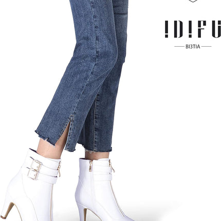 Women'S Buckle Strap Ankle Booties 3 Inch Pointed Toe Zipper Heels Dress Jeans Boots