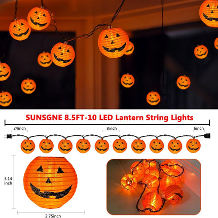 Halloween Pumpkin Lantern String Lights, 8.5Ft Halloween Orange String Lights with 10 Mini Jack-O- Lanterns Pumpkins, Plug in Outdoor Orange Pumpkin Lantern Lights for Halloween Party Decor