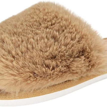 Women'S Fuzzy Fur Flat Slippers Soft Open Toe House Slippers Memory Foam Sandals Slides Home Slippers for Girls Men Indoor Outdoor