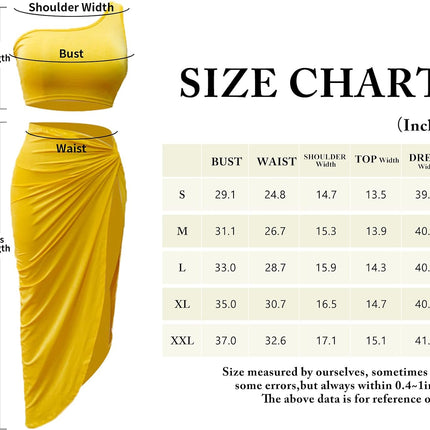 Bodycon Dress for Women Sexy One Shoulder Two Piece Outfits Slit Skirt