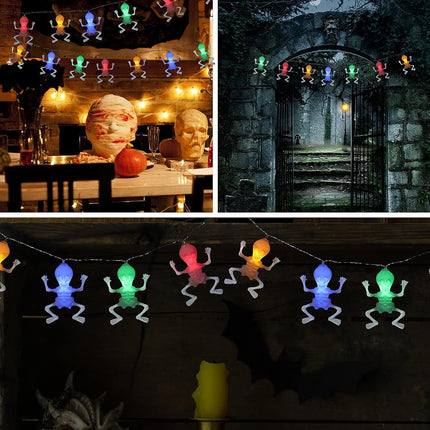 Halloween Lights Skeleton Lights,10Ft 20LED Skeletons Halloween Skull Lights Decoration,2 Lighting Modes Battery Powered String Lights,Spooky Halloween Lights for Party Patio Indoor Outdoor