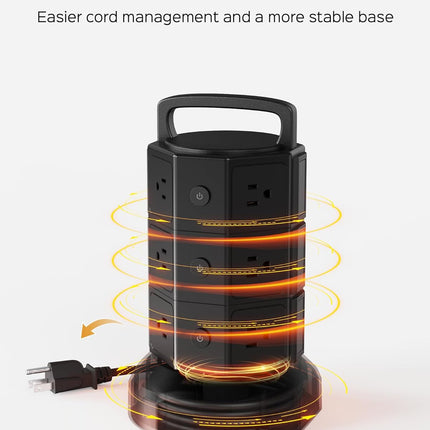 Power Strip Tower Surge Protector,  1625W 13A Outlet Surge Electric Tower, 12 Outlets 6 USB Ports Charging Station with 16AWG 6.5Ft Heavy Duty Extension Cord for Home Office Dorm Black