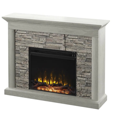 Electric Fireplace Mantel Package in Weathered Gray - Rustic Stacked Stone Surround - Heat 400 SQ FT