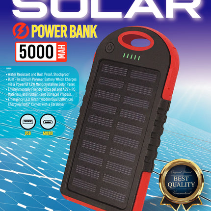 Super 5000Mah USB Portable Charger Solar Power Bank for Iphone Samsung Universal