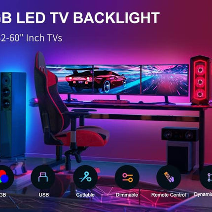 LED Lights for TV 55-65 Inch,Tv Led Backlight,10Ft TV Lights, USB Backlights for TV,PC, Colour Printer, Desk Top, Gaming Room,Shelf,Table