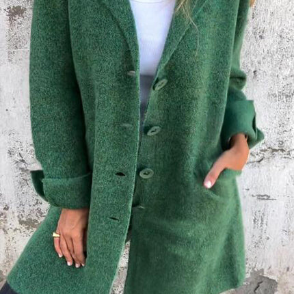 Lapel Single Breasted Cardigan With Pockets Fashion Color Solid Mid-Length Outwear Coat Womens Clothing