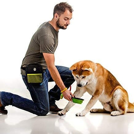 Dog Treat Pouch - Premium Training Treat Bag with Clicker and Collapsible Bowl for Dogs, Adjustable Waist and Shoulder Reflective Straps and Belt Clip, Ideal for Pet Obedience and Agility Training