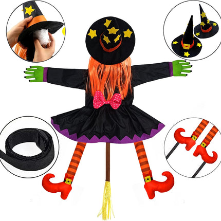 Crashing Witch into Tree Halloween Decoration(44 Inch Tall) Witch Props Hanging Halloween Witch Yard Outdoor Halloween Tree Skirt Door Porch Party Supplies