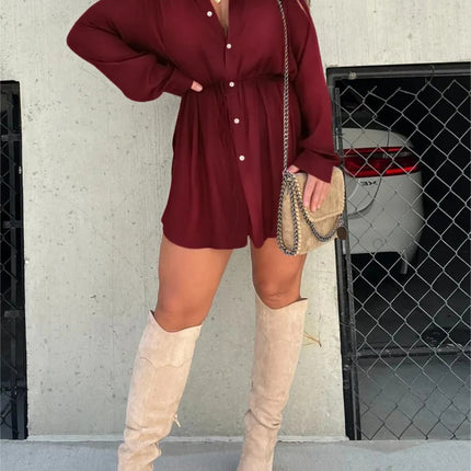 Women's Long Sleeve Jumpsuit With Button Fashion Shirt Dress