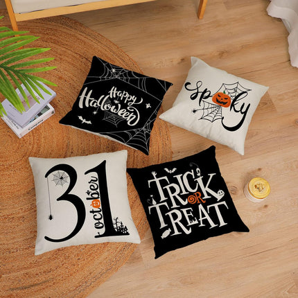 Halloween Pillow Covers 18X18 Set of 4 Trick or Treat Decorative Throw Pillows Cover Black Spider Webs Pillow Cases Home Outdoor Sofa Couch Cushion Covers for Halloween Decor (18 by 18)