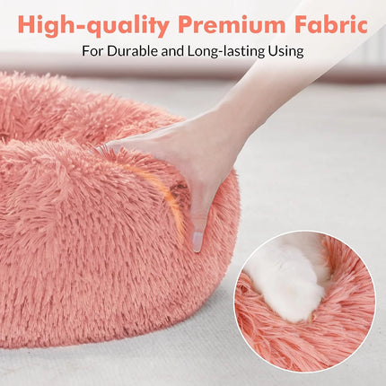 Cat Beds for Indoor Cats, 20 Inches Cat Bed Machine Washable, Fluffy round Pet Bed Non-Slip, Calming Soft Plush Donut Cuddler Cushion Self Warming for Small Dogs Kittens, Light Pink