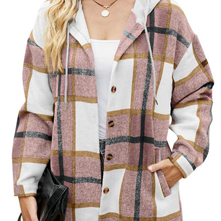 Flannel Shirts for Women Button down Plaid Shirt Hooded Shacket Jacket with Pocket