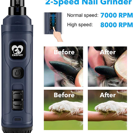 Dog Nail Grinder with 2 LED Light - New Version 2-Speed Powerful Electric Pet Nail Trimmer Professional Quiet Painless Paws Grooming & Smoothing for Small Medium Large Dogs and Cats (Blue)