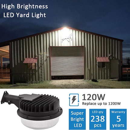 120W LED Barn Light, 18000Lm Dusk to Dawn Outdoor Yard Lighting with Photocell, 5000K Daylight, 1200W MH/HPS Replacement, ETL&DLC Listed Waterproof for Security Area Light