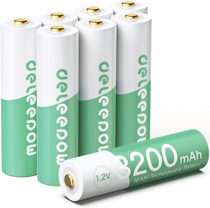 AA Rechargeable Batteries Ni-Mh 8 Count, 3200Mah High Capacity 1.2V 1200 Cycles Rechargeable Double a Battery for Household and Business Devices