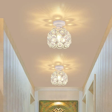 Crystal Ceiling Light Mini Crystal Chandelier Semi Flush Mount Ceiling Light White Finished Ceiling Lighting Bedroom Kitchen Living Room Modern Pendant Lighting Fixture,E26 Socket