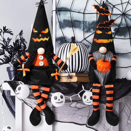 2PCS Halloween Gnome Plush Decorations - Mr and Mrs Handmade Scandinavian Tomte for Halloween Table Ornament, Tiered Tray Decor, Halloween Trick or Treat Gift