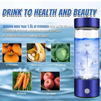 420Ml Hydrogen Water Bottle Generator Hydrogen Water Machine for Home and Office, Blue