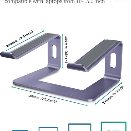 Laptop Stand, Aluminum Computer Riser, Ergonomic Laptops Elevator for Desk, Metal Holder Compatible with 10 to 15.6 Inches Notebook Computer, Purple