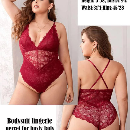 Women Lingerie One Piece Bodysuit Teddy One Piece Babydoll Red(Dark Red,Xxl)