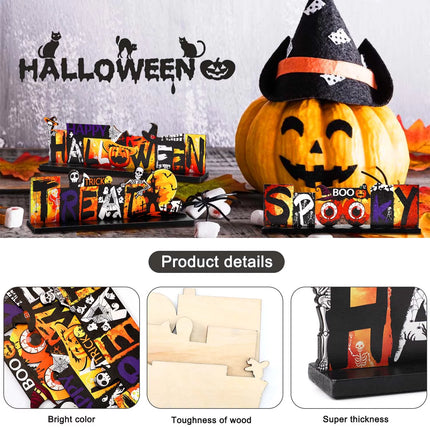 3Pcs Halloween Wooden Table Centerpieces Signs, Halloween Decorations Indoor Table Decor for Halloween Party Supplies, Orange