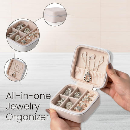 Small Jewelry Box - Mini Jewelry Box - Women Travel Jewelry Case, Portable Small Jewelry Organizer for Rings Earrings Necklace, Gifts for Girls Women (White)