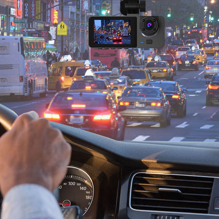 3 Channel Dash Cam Front Inside Rear Vehicle Driving Recorder Car DVR With 32G MMC Card G Sensor Motion Detection Parking Monitor Loop Recording