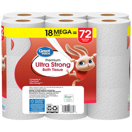 Ultra Strong Toilet Paper, 18 Mega Rolls