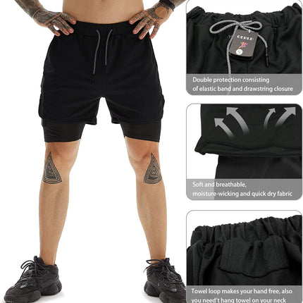 Mens Athletic Shorts 2-In-1 Gym Workout Running 7'' Shorts with Towel Loop