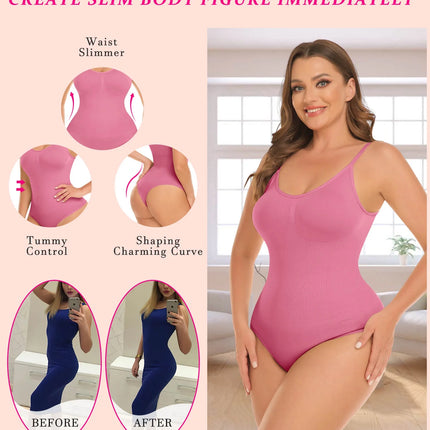 3 Packs Women Slimming Bodysuits Shapewear Tops Tummy Control Thong Body Shaper Spaghetti Strap Camisole