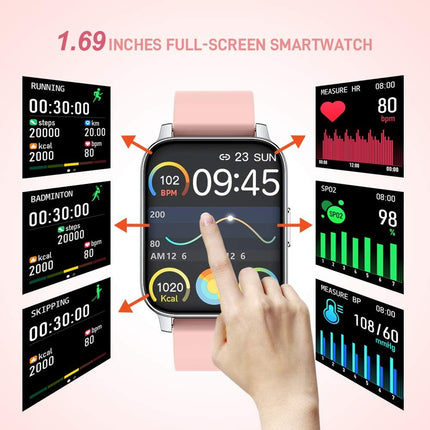 Smart Watch for Women and Men 1.69 Inch Touch Screen Fitness Tracker Watch IP67 Waterproof Smartwatch with Heart Rate and Sleep Monitor, Step Counter Sport Running Watch for Android and Ios(Pink)