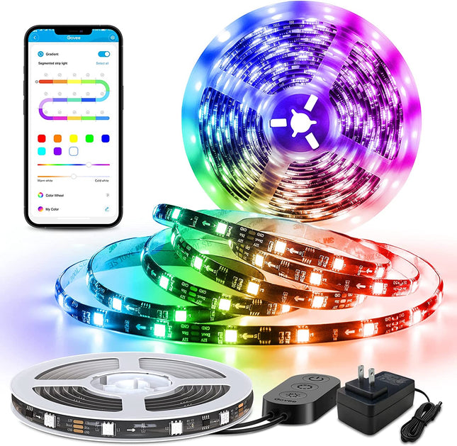 RGBIC LED Strip Lights, 16.4Ft Color Changing LED Lights with App Control, 64 Scene Modes, Music Mode, Light Strip with Black Tape for Bedroom, Kitchen, Living Room, Party, Home Decor