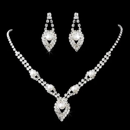 Bridal Wedding Jewelry Set Elegant Rhinestone Pearl