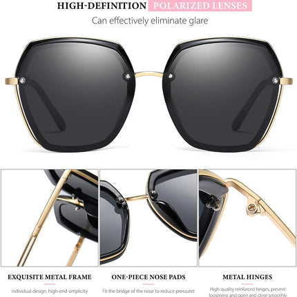 Oversized Polarized Sunglasses for Women Trendy Metal Big Frame Ladies Shades UV400 Protection