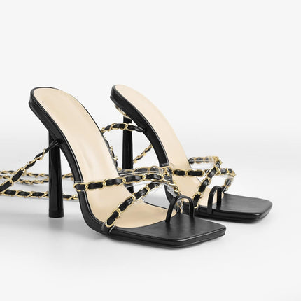 Women'S Black Heels Lace up Braided Sandals Strappy Stiletto Heels