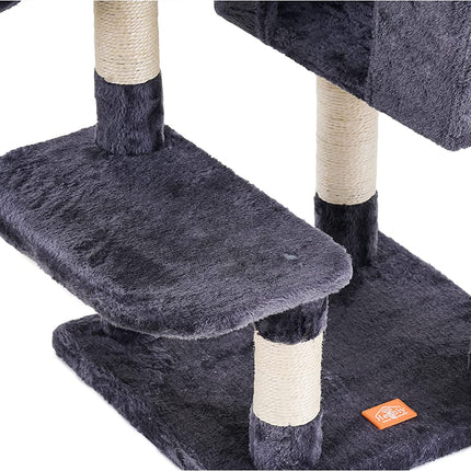 Cat Tree, Cat Tower for Indoor Cats with Scratching Board, Multi-Level Cat Furniture Condo with Feeding Bowl Smoky Gray HCT010G