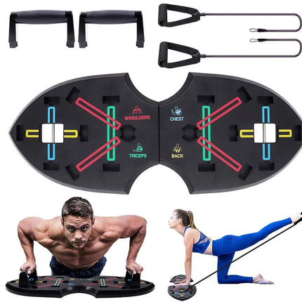 12 in 1 Push up Rack Board System Fitness Workout Train Gym Exercise with 2 Resistance Bands