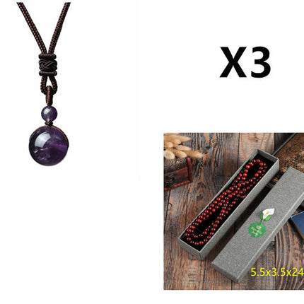 Fashion 16mm Natural Obsidian Pendant Amethyst Necklace For Men And Women