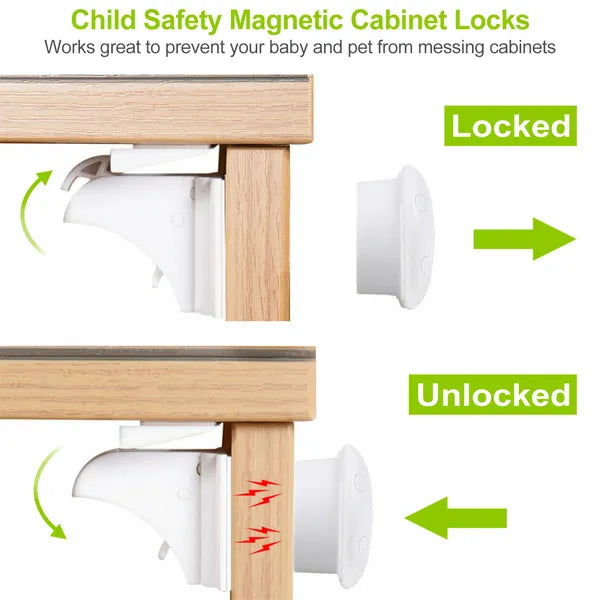 4Pcs Magnetic Cabinet Locks Child Safety Drawer Locks Adhesive Baby Proof Cabinets Latches Kit