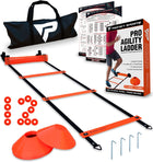 Pro Agility Ladder and Cones - Speed and Agility Training Set with 15 Ft Fixed-Rung Ladder & 12 Cones for Soccer, Football, Sports, Exercise, Workout, Footwork Drills - Includes Heavy Duty Carry Bag