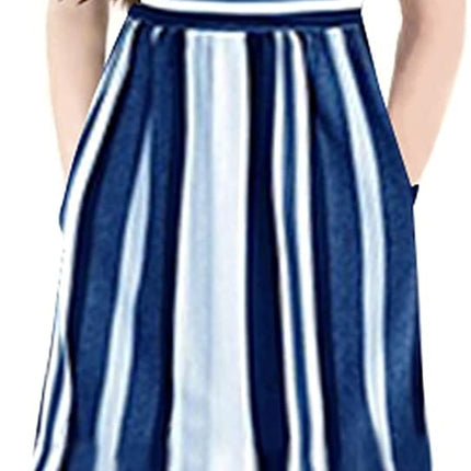 Girl'S Summer Short Long Sleeve Stripe Holiday Dress Maxi Dress with Pocket Size 6-12T