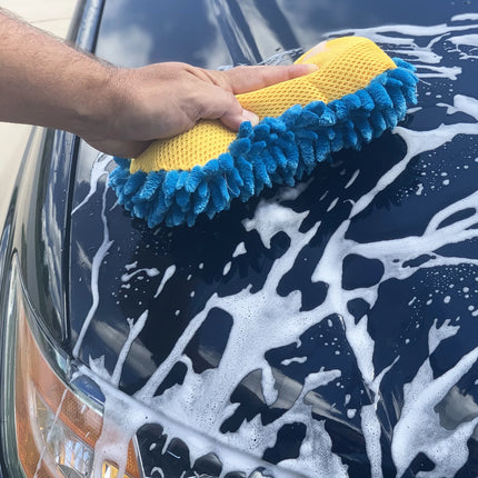 Car Wash Microfiber Sponge, Chenille Pile & Scrubber Back, Blue, 1 Piece