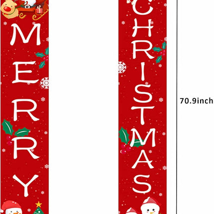 Merry Christmas Porch Sign, Xmas Banners for Indoor Outdoor Front Door Living Room Kitchen Wall Party(Red Xmas Decor Banner)