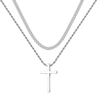 Stainless Steel Cross Necklaces for Men Layered Cuban Link Chain Rope Chain Mens Cross Necklaces Black Silver Gold Cross Pendant Necklace for Men Boys Women 16-26 Inches