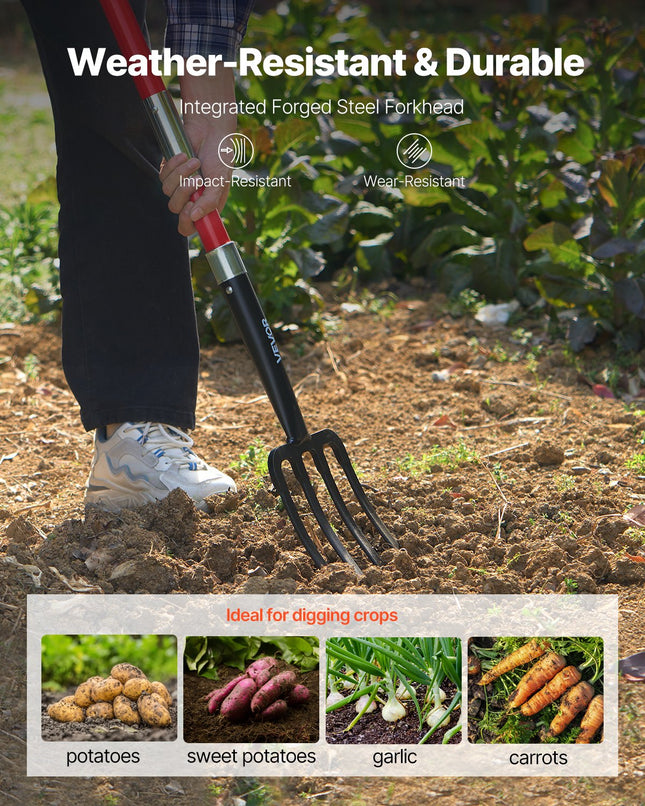 4 Tines Garden Fork Fiberglass Handle 45 In Digging Spading Pitchfork Heavy Duty