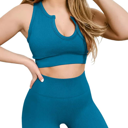 Women'S Yoga Workout Outfits 2 Piece High Waisted Leggings with Sports Bra Gym Clothes Sets Light Blue S