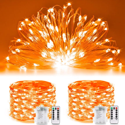 2 Pack Orange Halloween Fairy Lights, Total 200 LED 66Ft Battery Operated Halloween Lights with Remote, 8 Modes Twinkle String Lights for Halloween Xmas Tree Indoor Outdoor Decoration