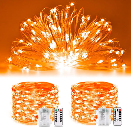 2 Pack Orange Halloween Fairy Lights, Total 200 LED 66Ft Battery Operated Halloween Lights with Remote, 8 Modes Twinkle String Lights for Halloween Xmas Tree Indoor Outdoor Decoration